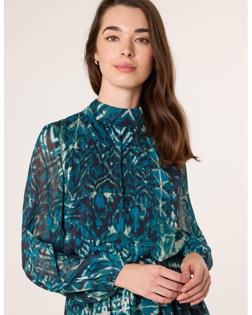 Blue Vanilla Blue Watercolour Paisley Puffball High Neck Midi Dress