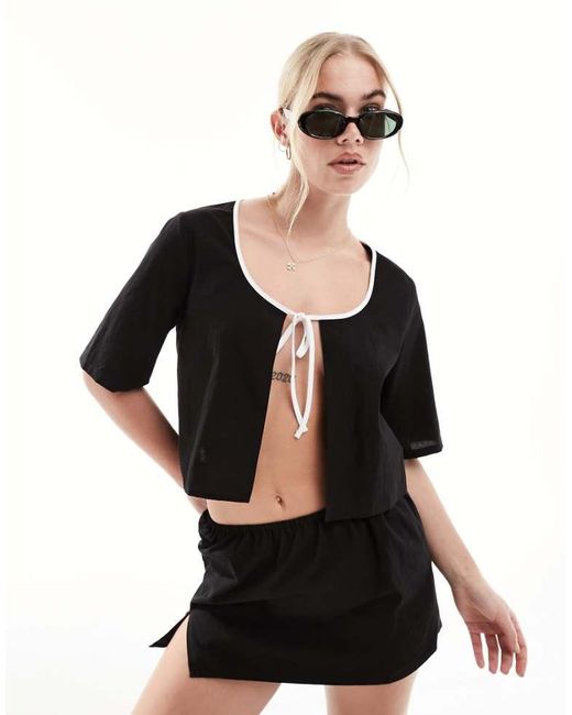 SNDY'S Black Contrast Tie Detail Top Co-Ord