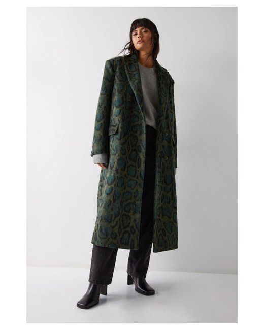 Warehouse Green Snake Wool Look Tailored Coat
