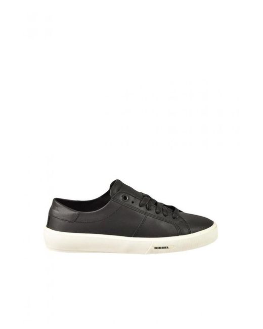 DIESEL Black Lace-Up Leather Sneakers