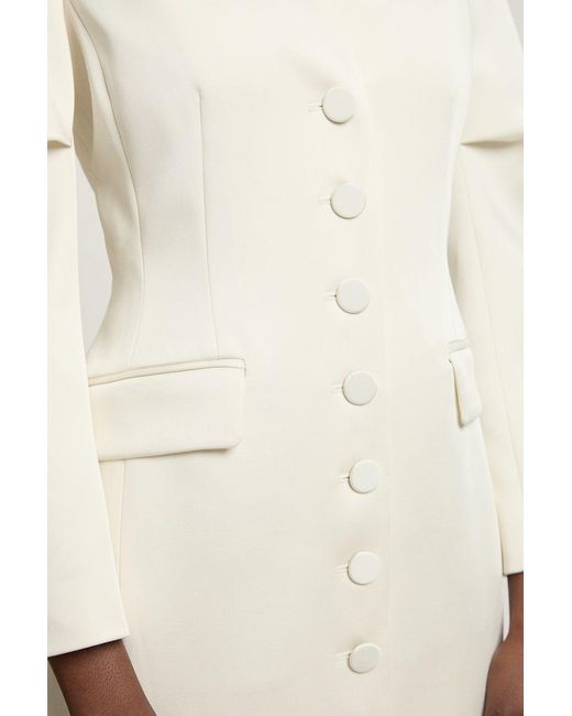Karen Millen Natural Petite Tailored Satin Button Through Midi Dress