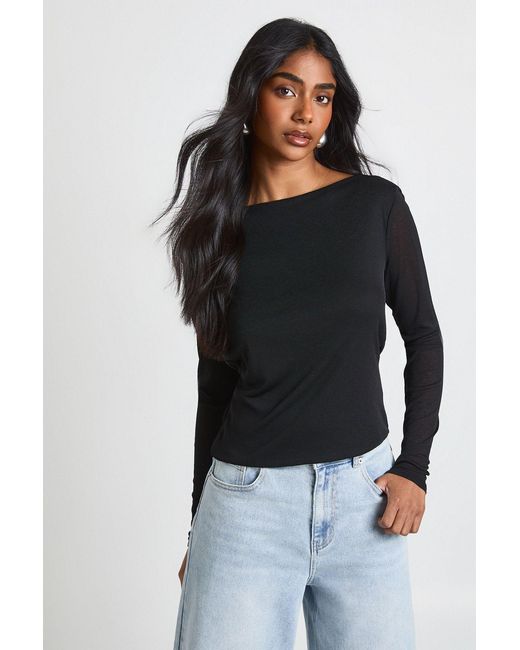 Boohoo Black Double Layer Textured Cowl Back Top