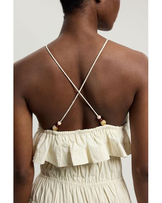 Karen Millen Natural Ruffle Front Cotton Poplin Halterneck Midi Dress