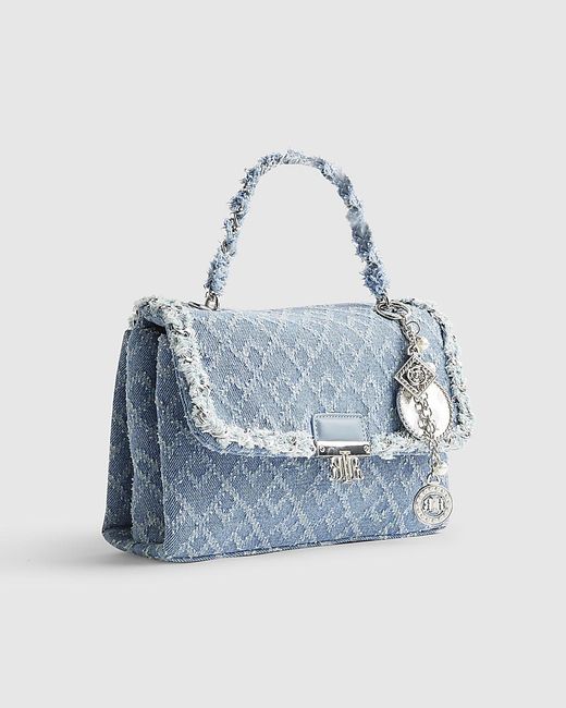 River Island Blue Shoulder Bag Denim Front Flap Pu