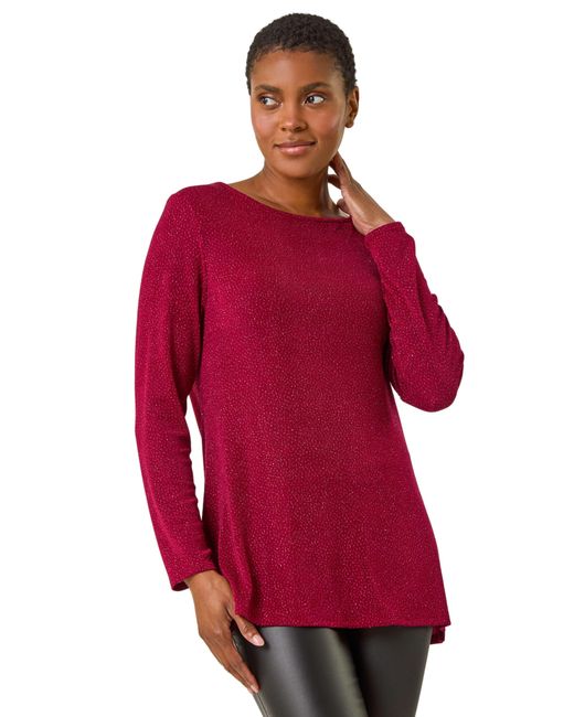 Roman Red Sparkle Cowl Back Detail Stretch Top