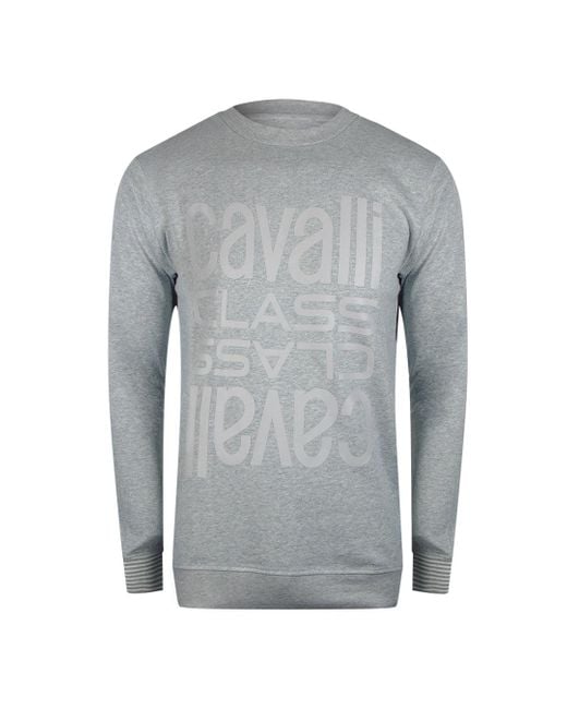 Roberto Cavalli Gray Multi Logo Sweatshirt Cotton for men