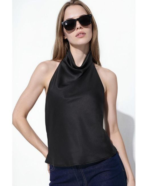 Hiccup Black Satin Halter Top