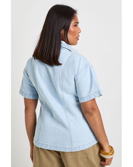 Boohoo Blue Plus Denim Short Sleeve Boxy Shirt