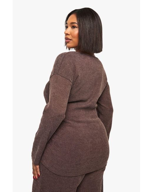 Boohoo Brown Plus Long Sleeve Wrap Top