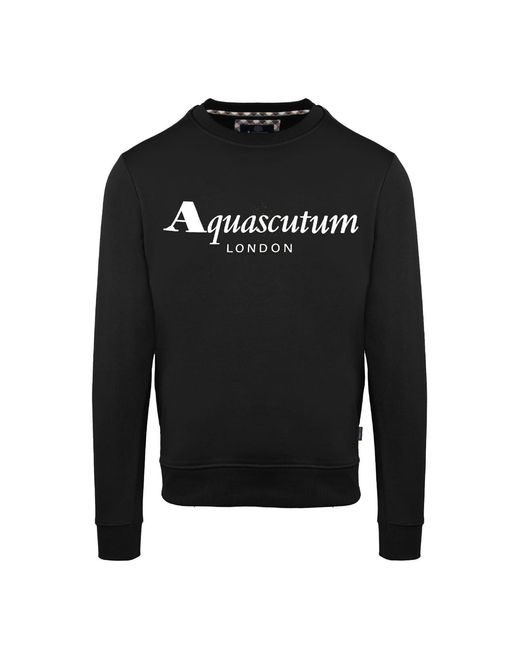 Aquascutum Black Crew Neck Ribbed Collar Long Sleeve Sweatshirt for men