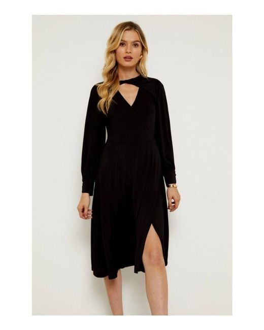 Sosandar Black Twist Neck Wrap Front Jersey Dress