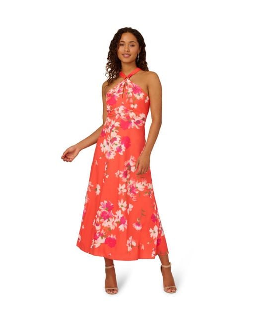 Adrianna Papell Red Empire Halter Chiffon Dress