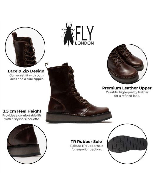 Fly London Brown Leather Lace-Up Ankle Boots