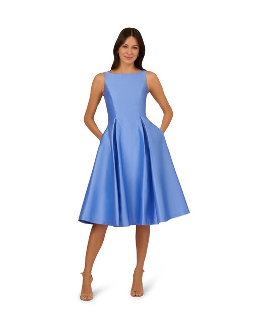 Adrianna Papell Blue Sleeveless Tea Length Dress