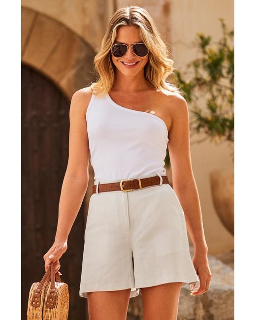 Sosandar Brown One Shoulder Ribbed Jersey Top Denim
