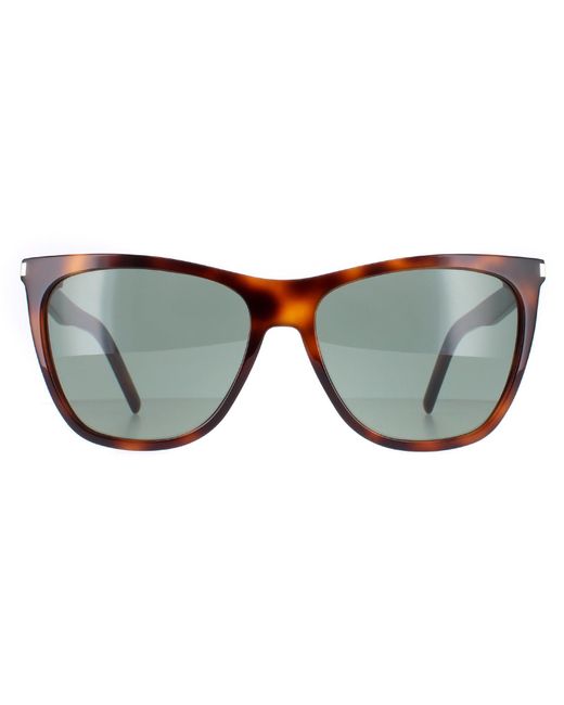 Saint Laurent Brown Square Shiny Medium Havana Solid Sl 526