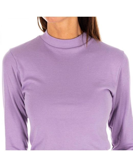 Kisses&Love Purple Long-Sleeved T-Shirt With Half-High Collar 1625-M