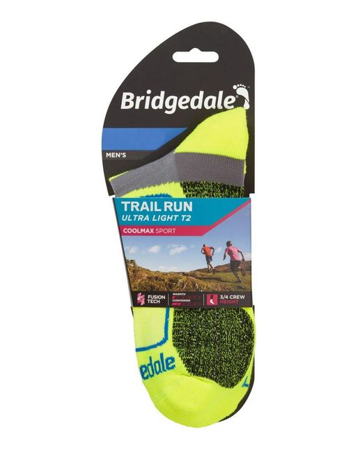 Bridgedale Green Trail Running Ultralight T2 Coolmax Sport 3/4 Crew Socks for men