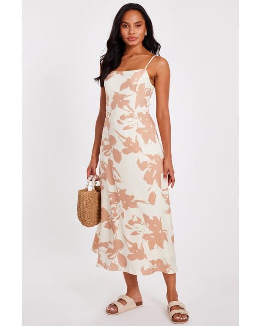 Quiz Natural Floral Print Midi Dress Viscose