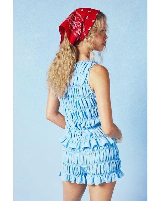 Boohoo Blue Chiffon Shirred Mini Shorts