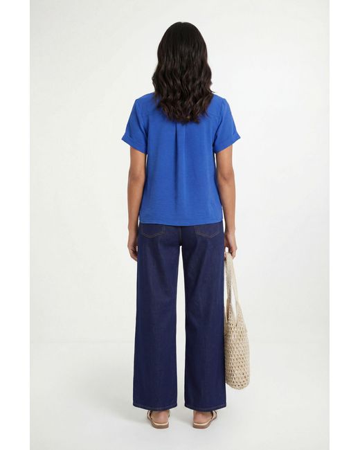 Wallis Blue Woven Roll Sleeve Overhead Shirt