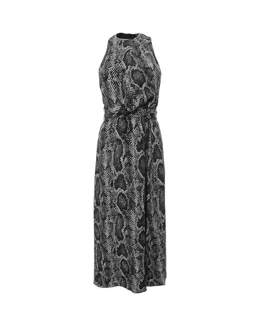 Raey Gray Snake Print Cross Front Silk Halter Dress