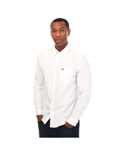 Lacoste White Buttoned Collar Oxford Shirt for men