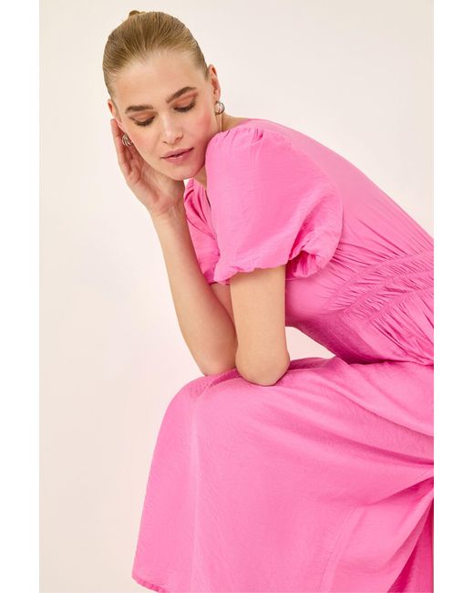 Roman Pink Balloon Sleeve Midi Dress