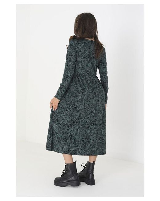 Brave Soul Blue Cotton 'Mistie' Animal Print Long Sleeve Midi Smock Dress
