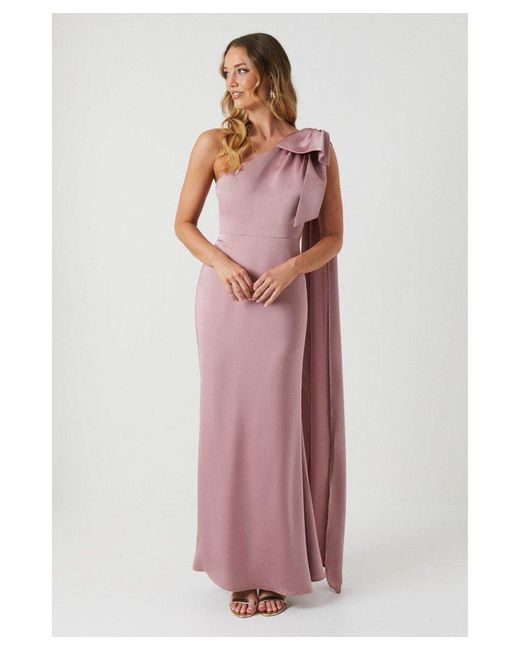 Coast Pink Bow And Drape Detail One Shoulder Satin Bridesmaids Dress