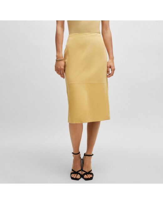 Boss Yellow Selavie Leather Pencil Skirt