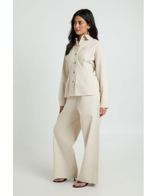 Boohoo Natural Chambray Drawcord Wide Leg Trousers