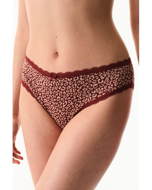Penti Red Cotton Hipster Brief With Lace