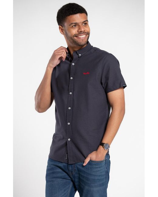 Tokyo Laundry Blue Cotton Oxford Short-Sleeve Shirt for men