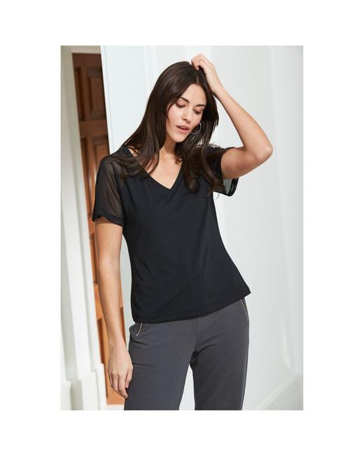 Sosandar Blue Mesh Sleeve Breathe Activewear T Shirt