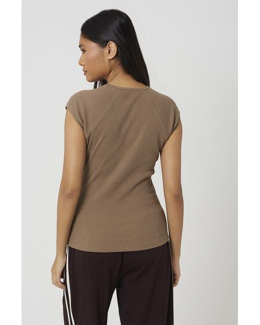 Brave Soul Natural Cap Sleeve V-Neck Fitted T-Shirt