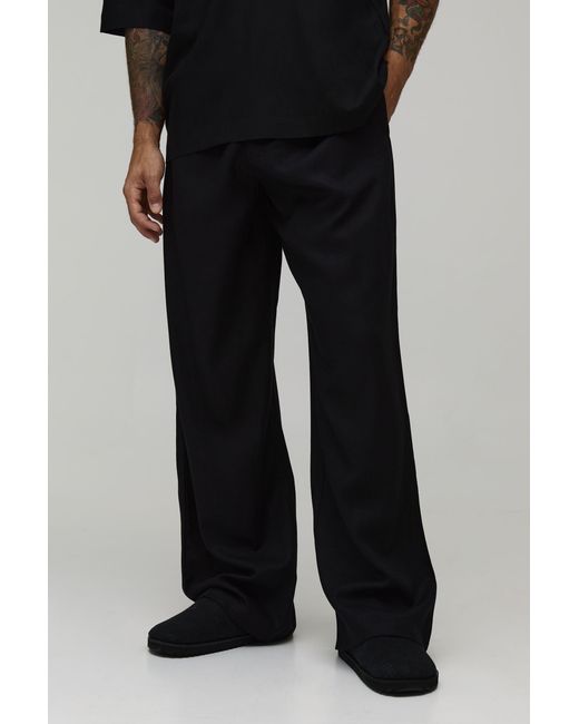 BoohooMAN Black Wide Leg Half & Waist Linen Blend Trouser for men