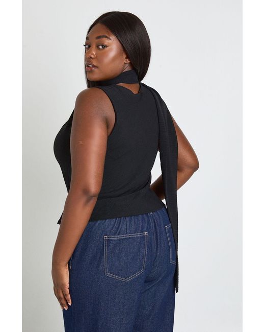 Boohoo Blue Plus Wrap Over Scarf Top