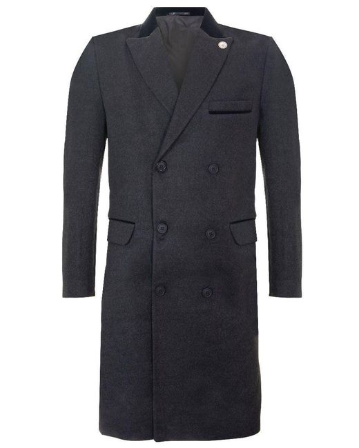 TruClothing Black 3/4 Long Double Breasted Crombie Overcoat Wool Coat Peaky Blinders for men