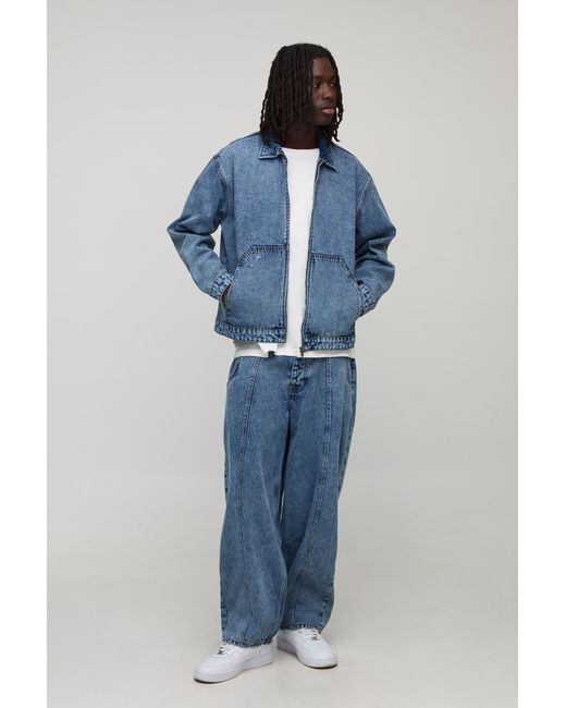 BoohooMAN Blue Oversized Boxy Worker Jean Jacket for men
