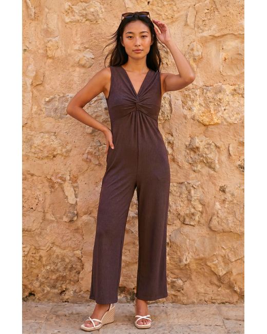 Roman Brown Petite Textured Jumpsuit