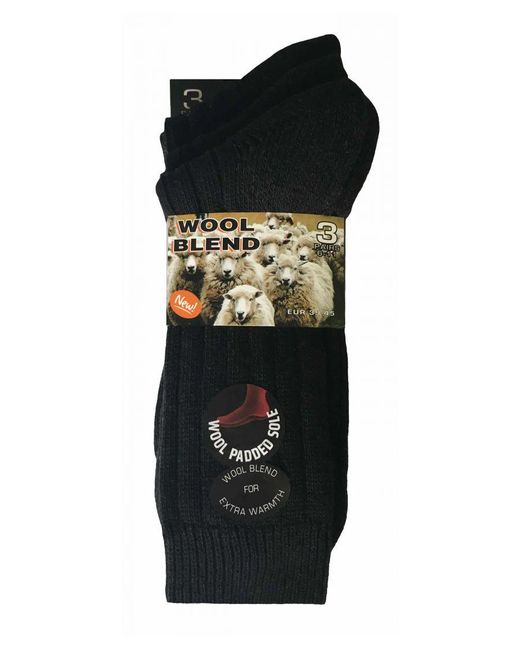Sock Snob Black 3 Pairs Cushioned Sole Wool Blend Walking Hiking Socks For Boots for men