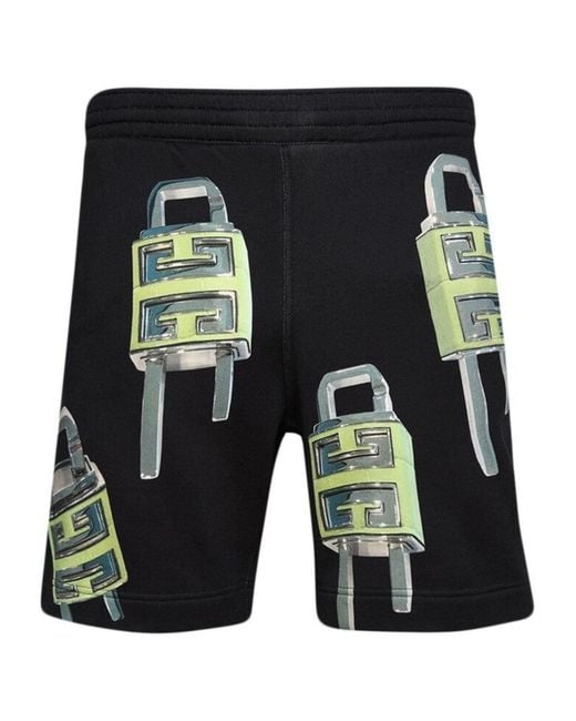 Givenchy Black Padlock Design Board Fit Bermuda Shorts Cotton for men