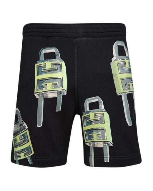 Givenchy Black Padlock Design Board Fit Bermuda Shorts Cotton for men