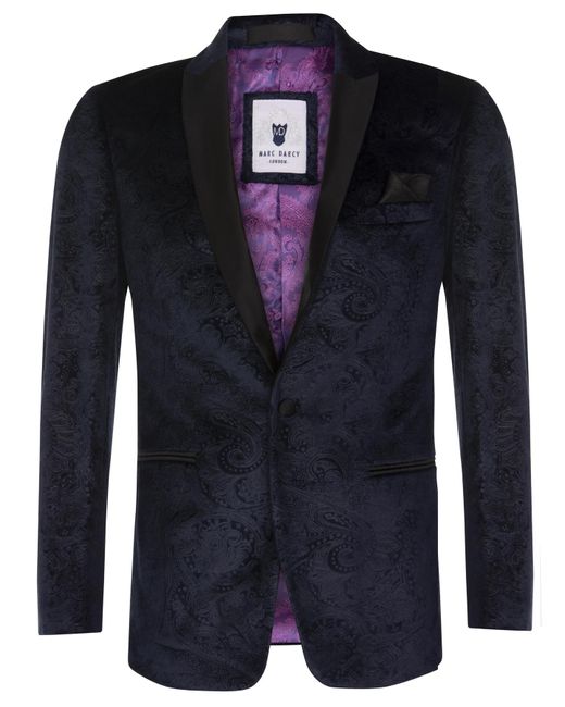 Infinity Leather Blue Velvet Paisley Blazer Dinner Jacket for men
