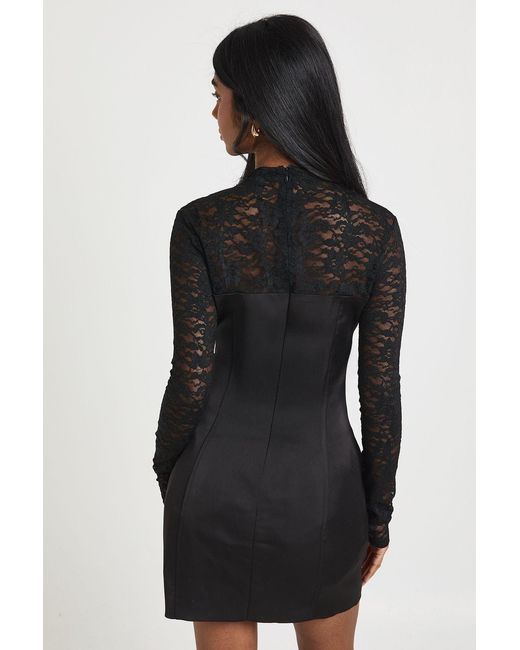 Boohoo Black Lace High Neck Corset Mini Dress