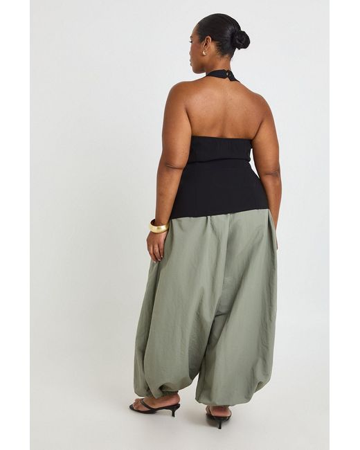 Boohoo Green Plus Mesh Halterneck Bengaline Top