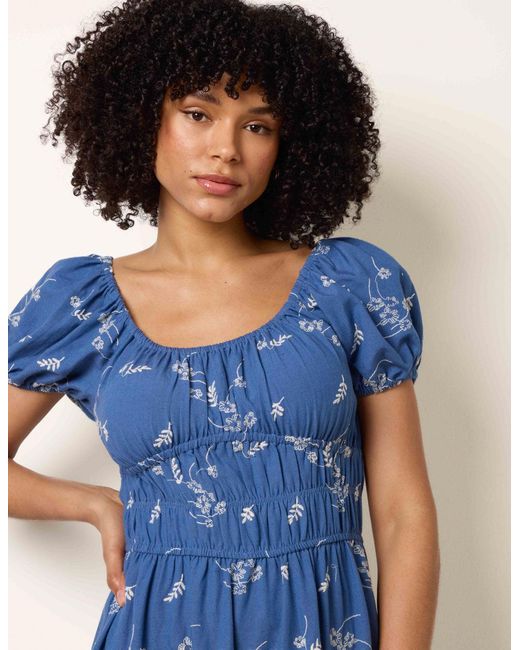 Blue Vanilla Blue Embroidery Milkmaid Midi Dress