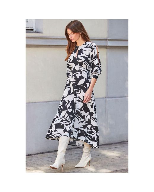 Sosandar Gray Floral Print Keyhole Detail Jersey Midi Dress