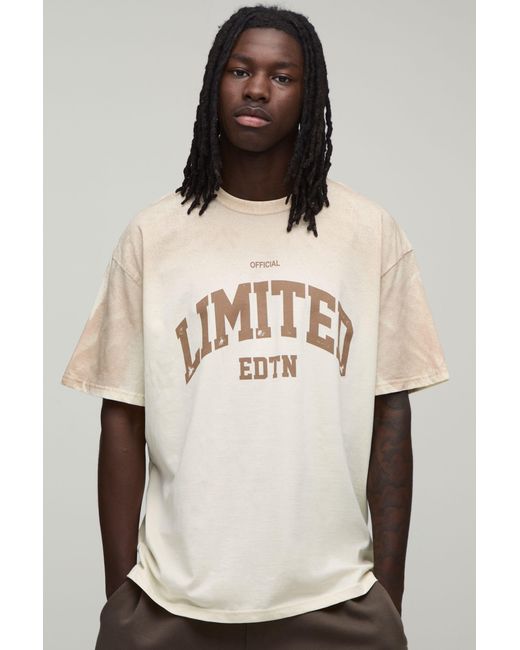 BoohooMAN Natural Oversized Spray Wash Limited Edition Printed T-Shirt for men